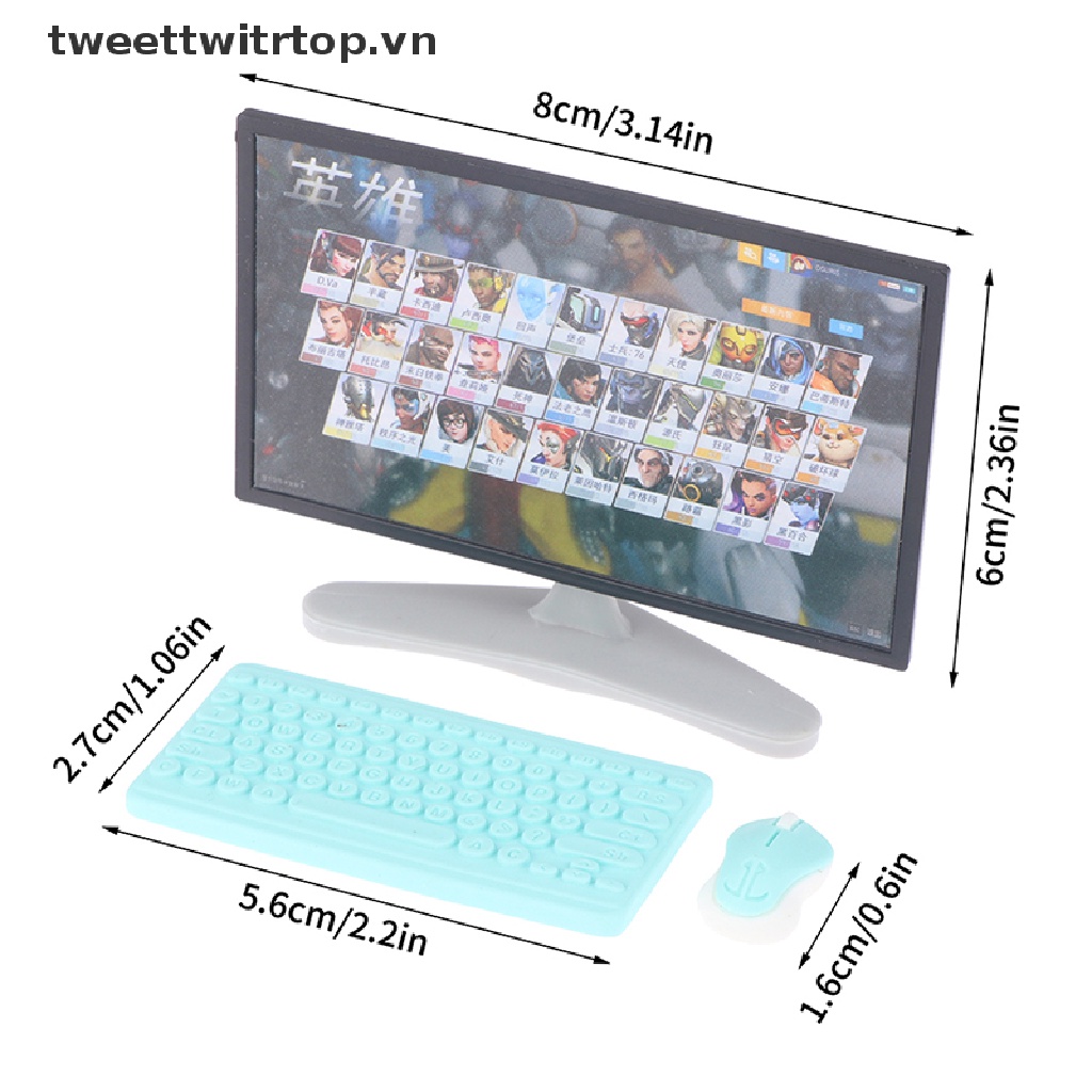 Set 3 Mô Hình TV + Chuột + Bàn Phím Máy Tính Trang Trí Nhà Búp Bê Tỉ Lệ 1: 12