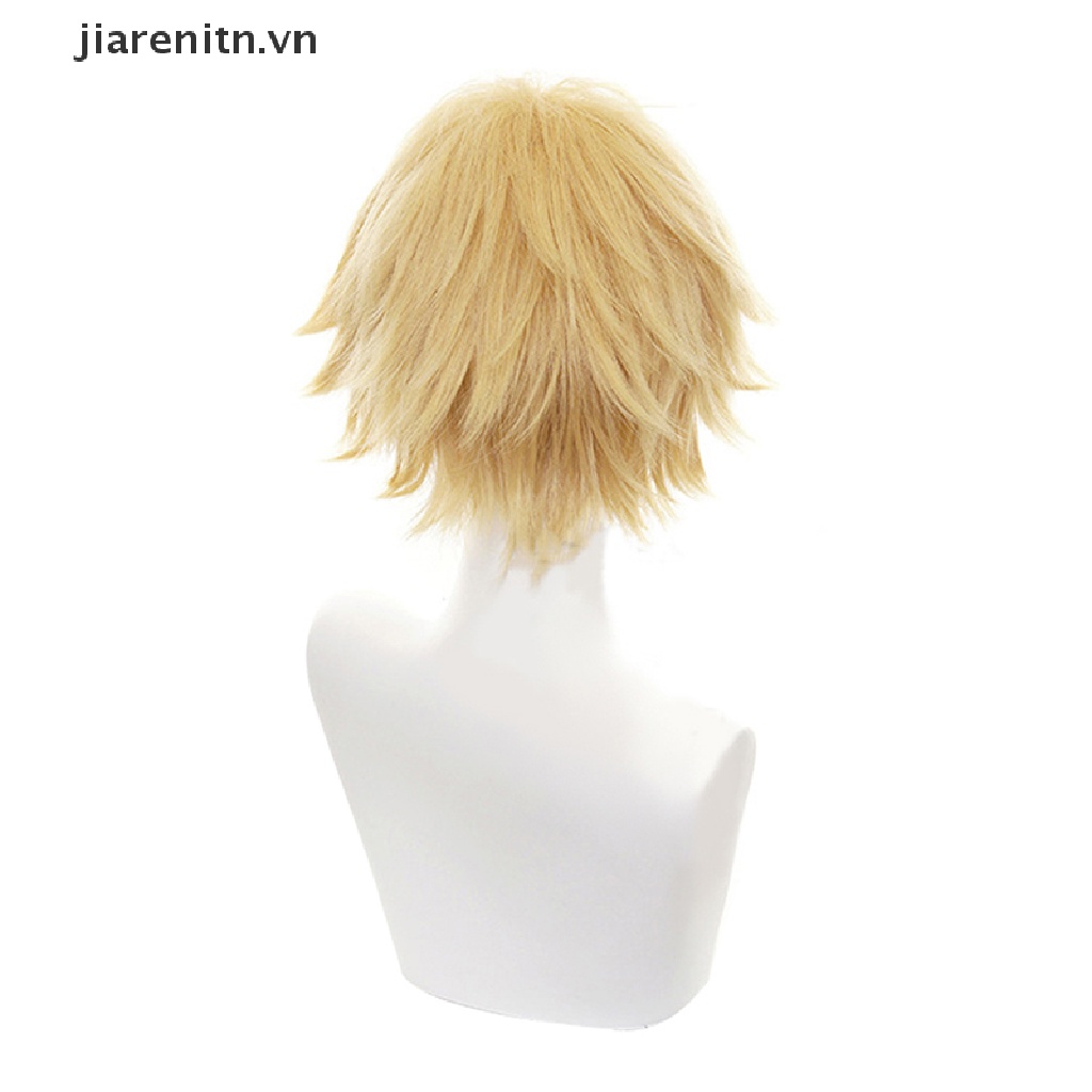 Jiarenitn Chain Man Denji Cosplay Costume Wig Mens Anime Halloween Golden Short Hair vn
