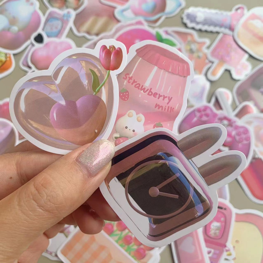 3D Pink Stickers Miếng Dán 3D Màu Hồng Dễ Thương Chống Thấm Nước Dùng Trang Trí Laptop / Điện Thoại