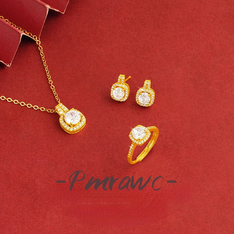 Pmrawc | Bộ Trang Sức Mạ Vàng 18K Mặt Túi Vuông Đính Đá Thời Trang FS829