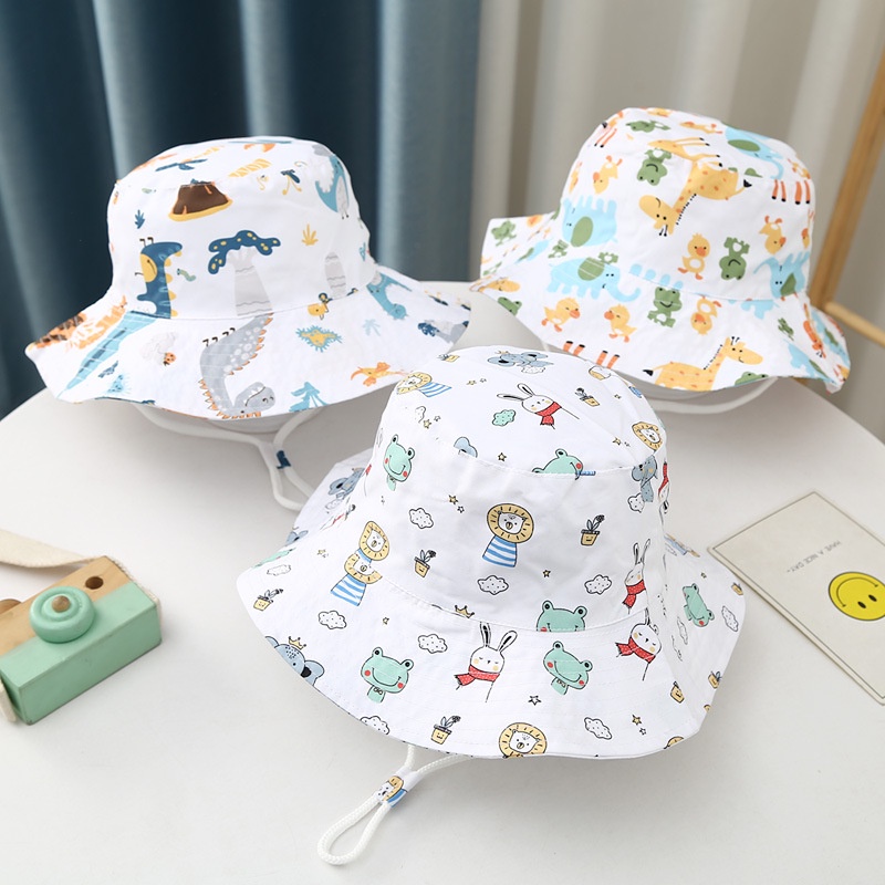 Mũ Tai Bèo Chống Nắng In Họa Tiết Hoạt Hình Có Dây Đeo Thời Trang Xuân Thu Cho Bé Trai + Gái