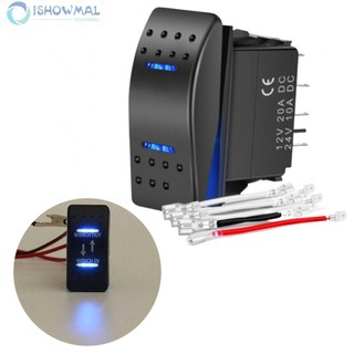 Rocker Switch Bipolar Double End Blue LED Light Momentary Rocker Switch Toggle