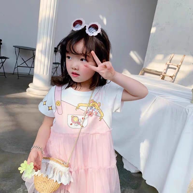 Đầm Công Chúa 2023 Tay Ngắn In Họa Tiết Hoạt Hình Dễ Thương Cho Bé Gái 2-9 Tuổi