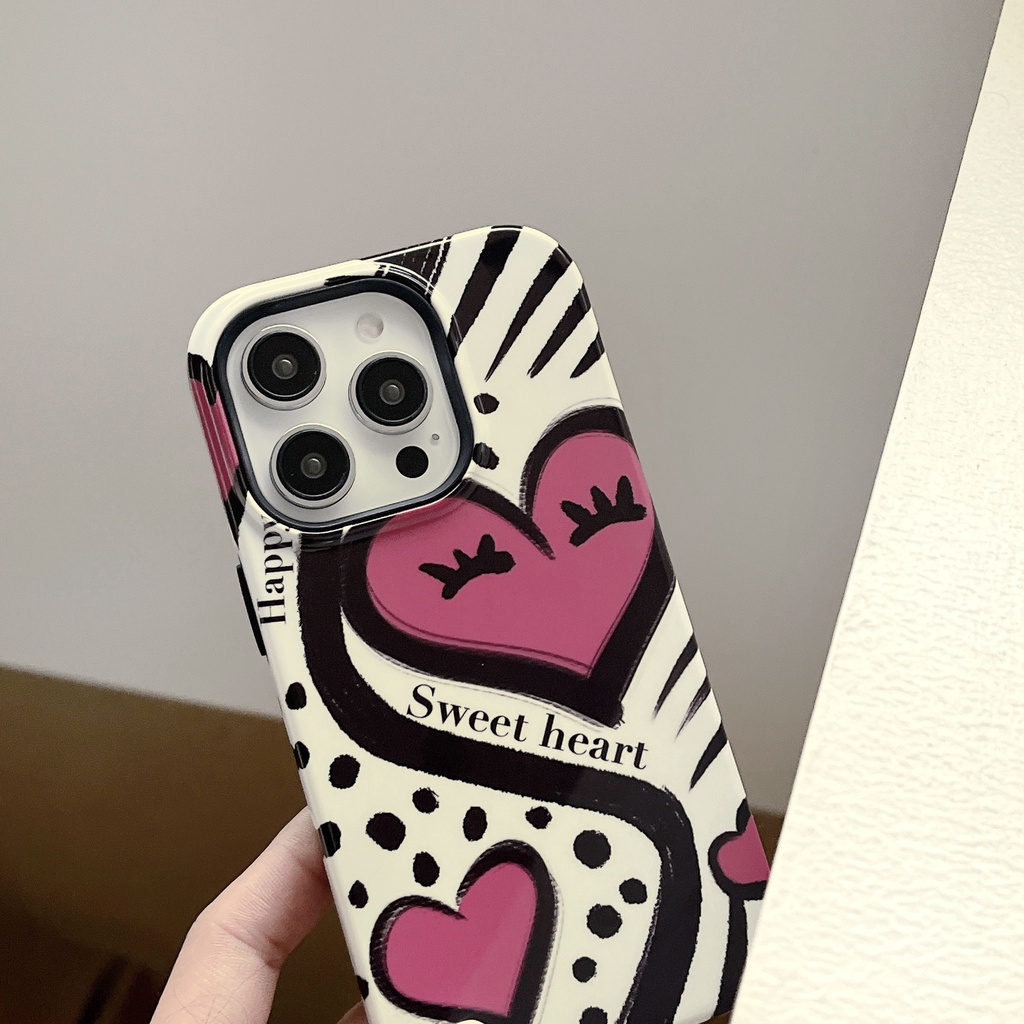 Ốp Điện Thoại TPU PC Silicon Chống Rơi Chống Sốc Hình Trái Tim Màu Đen Cho iPhone 14 13 12 11 Pro Max