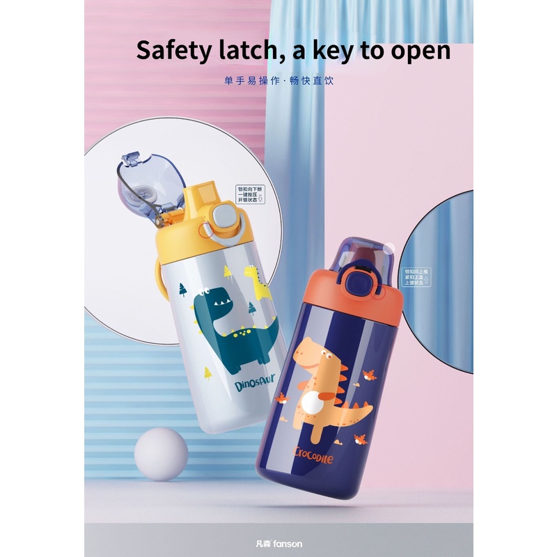 Bình Nước Giữ Nhiệt Bằng Thép Không Gỉ 304 350ml In Họa Tiết Hoạt Hình Dễ Thương Cho Bé