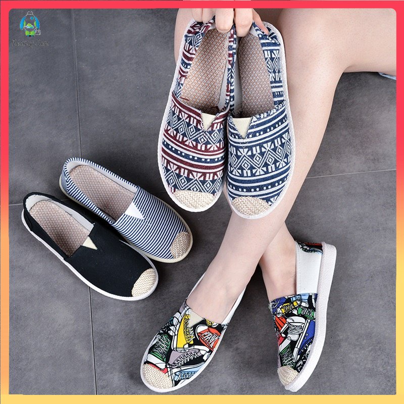 🥇🚚🚚Dép nữ giày thể thao nữ Slip on cói nữ - Giày lười vải nữ họa tiết - Chất liệu vải bố cotton in họa tiết💕💕LCH-244-T
