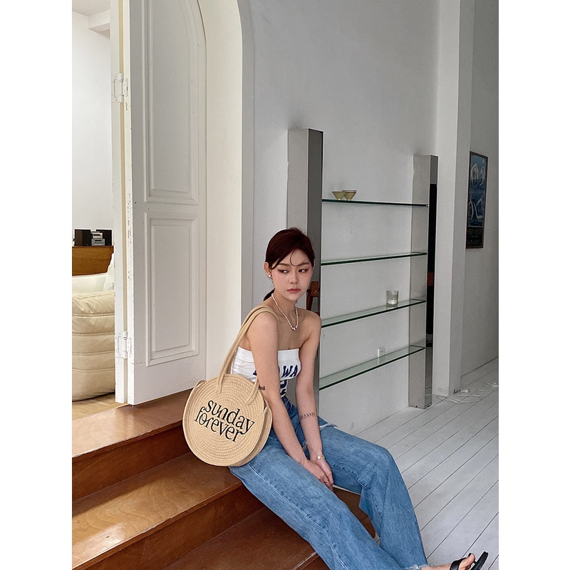 Túi Xách Tròn Đan Lát Dây Cotton Sức Chứa Lớn Mẫu Mới 2023 Phong Cách Hàn Quốc Cho Nữ