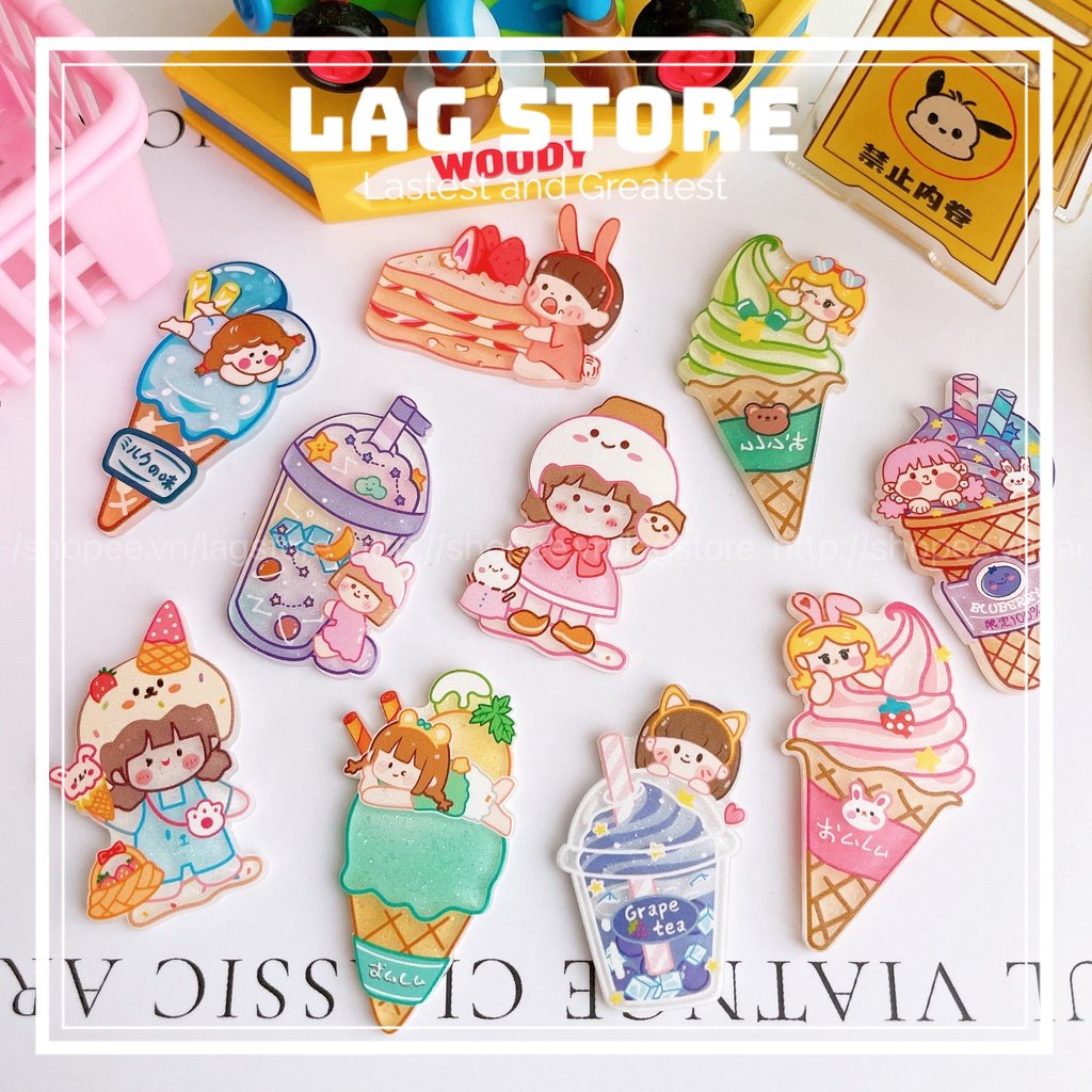 Charm thẻ trang trí hình cô gái bánh kẹo dễ thương | charm deco pin cài áo kẹp tóc DIY