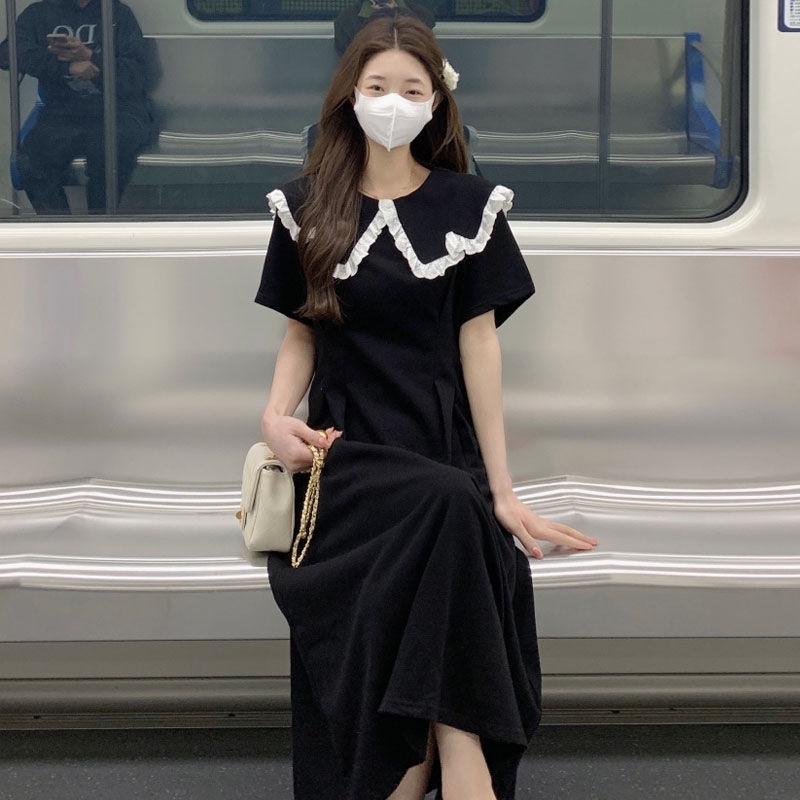 Đầm Nữ Tay Ngắn Nhấn Eo Thời Trang Mùa Hè Phong Cách Pháp Ngọt Ngào