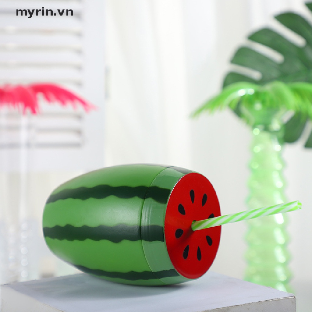 Cốc Uống Nước Hình Dưa Hấu myrin Dùng Một Lần Có Nắp Kèm Ống Hút