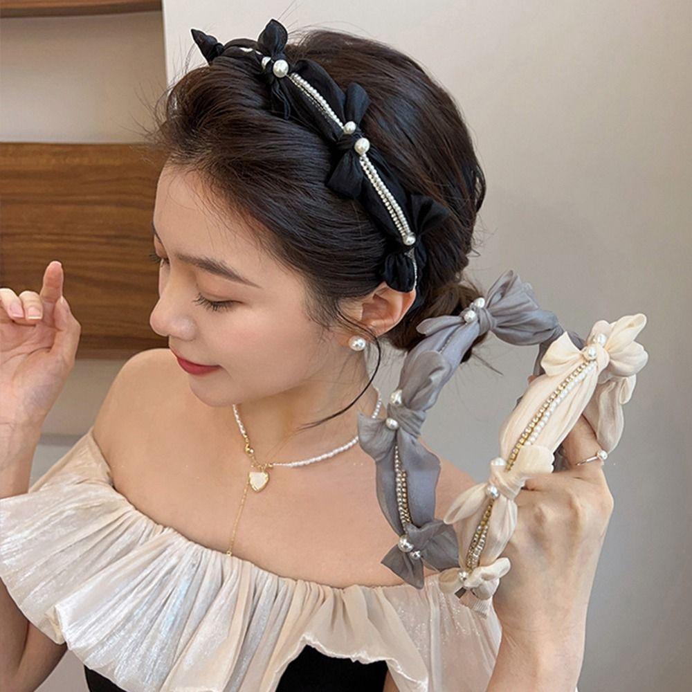 Băng Đô Cài Tóc Vải Lưới Đính Nơ Phong Cách Retro Cá Tính Dành Cho Nữ