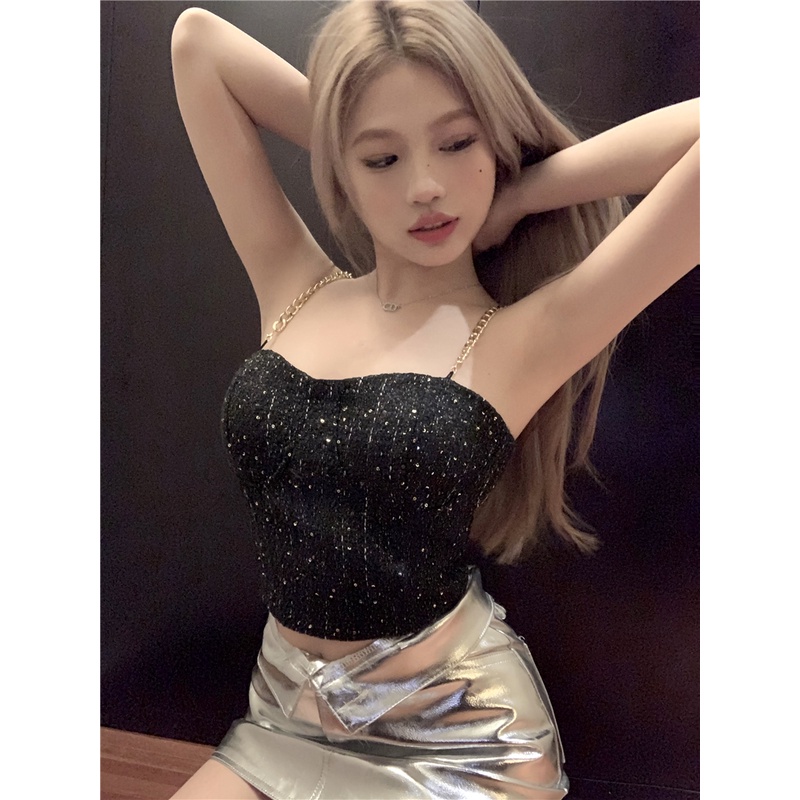 Áo Croptop Ôm Dáng Phối Dây Xích Sang Trọng Cho Nữ