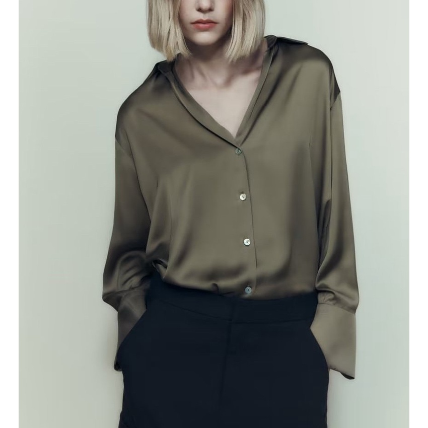 Zara Mùa Hè Áo Sơ Mi Xếp Nếp satin