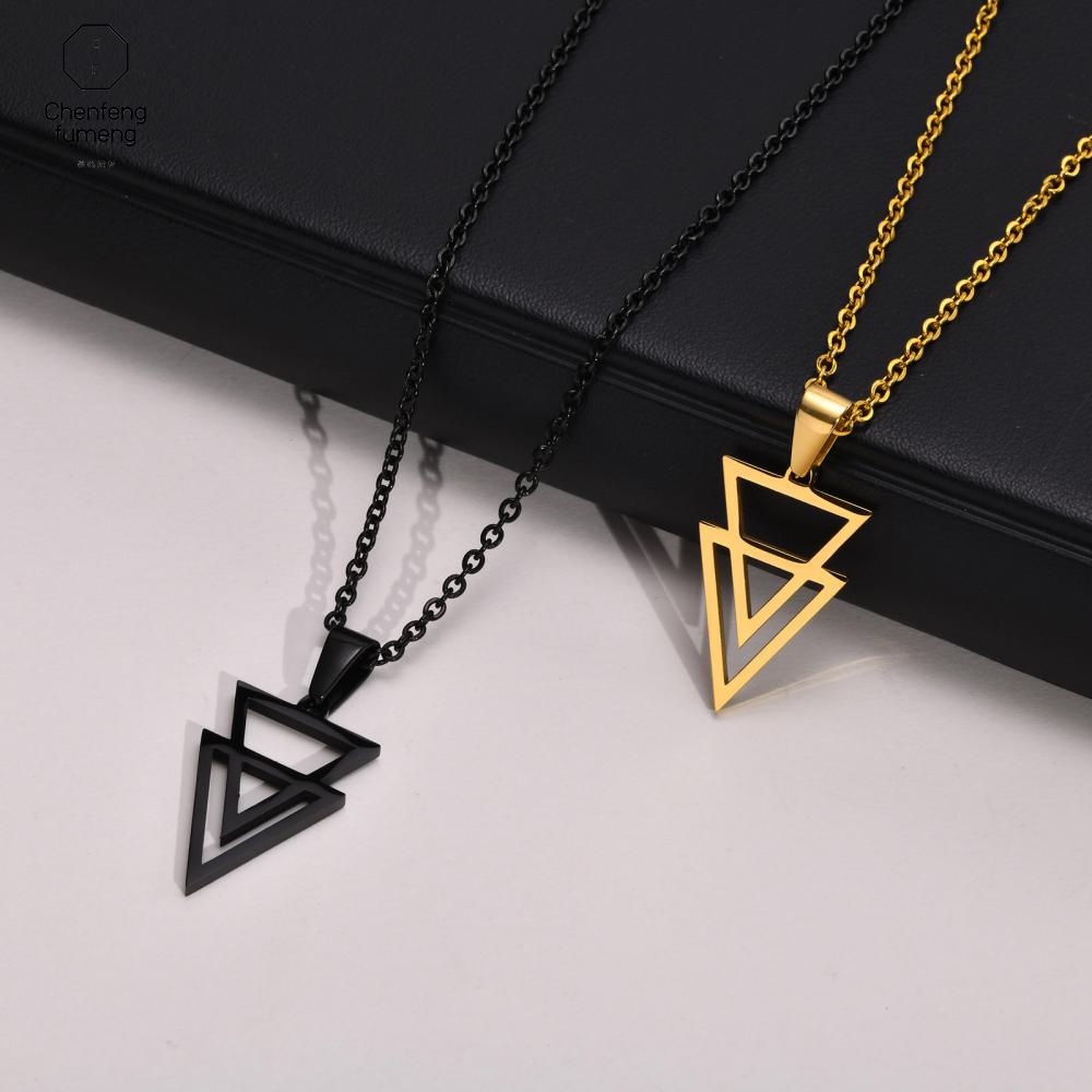 Chenfengfumeng Vòng cổ Bằng Thép Không Gỉ Mặt Tam Giác Đôi Màu Đen Thời Trang Phong Cách Hip Hop MN90357
