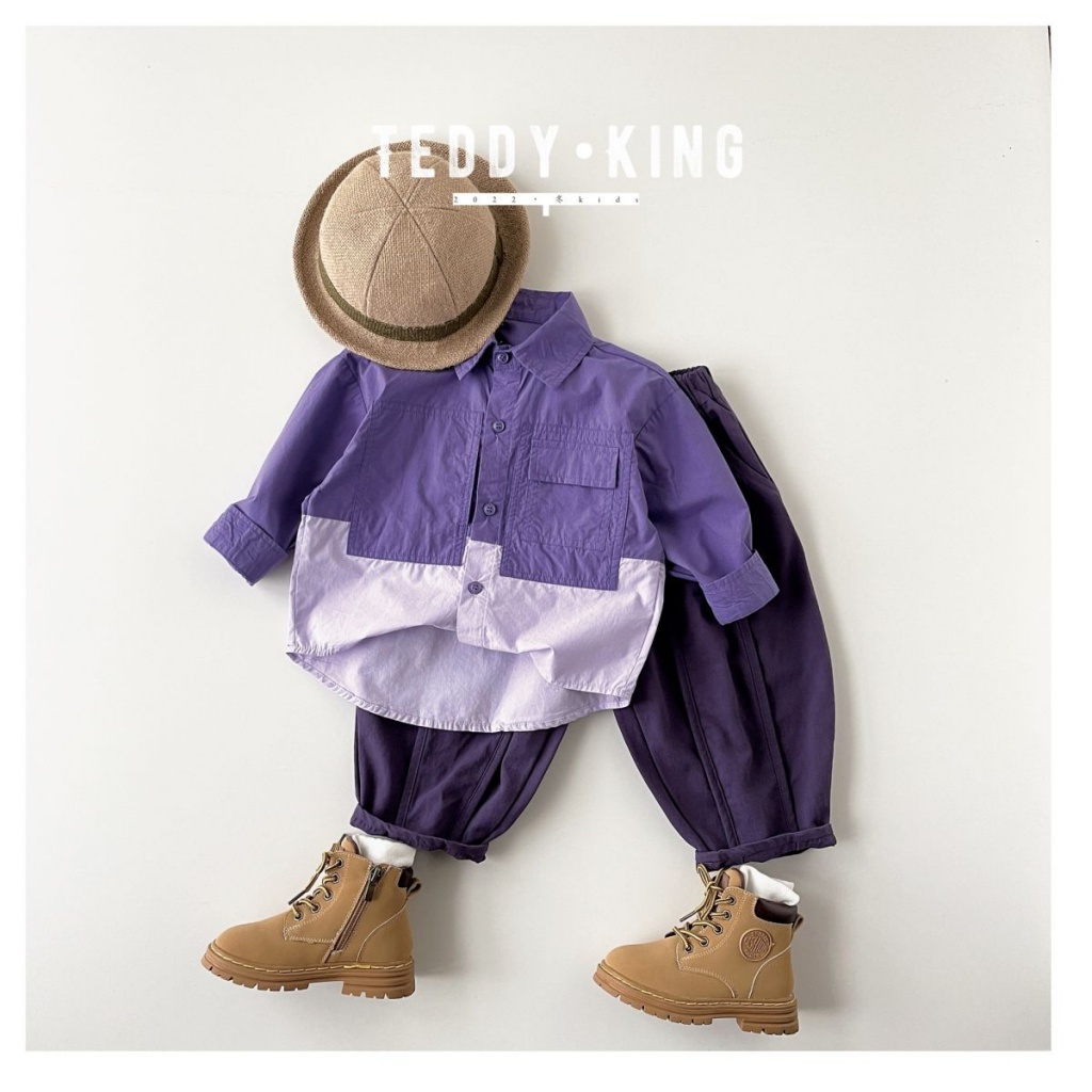 Bộ Đồ Áo Sơ Mi Màu Tím Thoải Mái Thời Trang Xuân Hè Kiểu Mới Dành Cho Bé Trai 30317