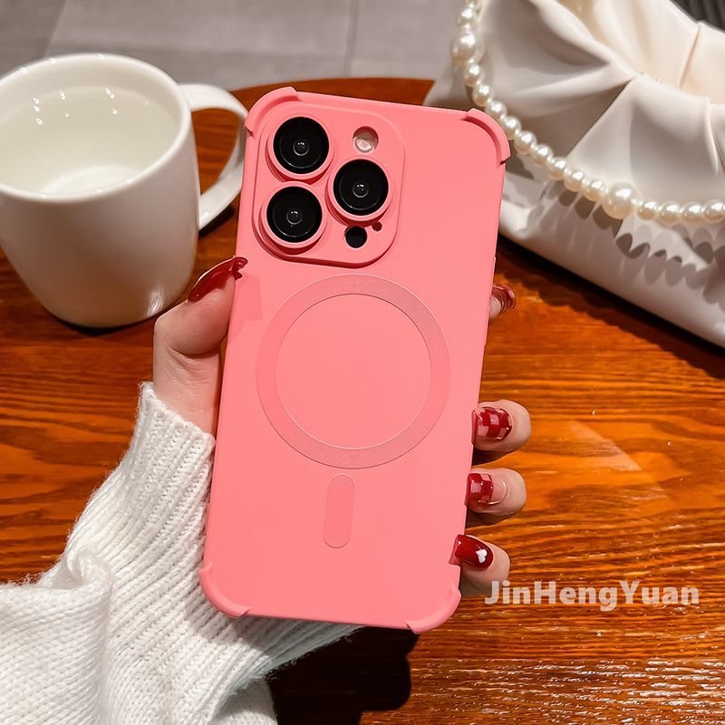Ốp Điện Thoại Silicone Mềm Từ Tính Chống Rơi Với Màng Bảo Vệ Lens Cho Iphone 14 13 12 Pro Max