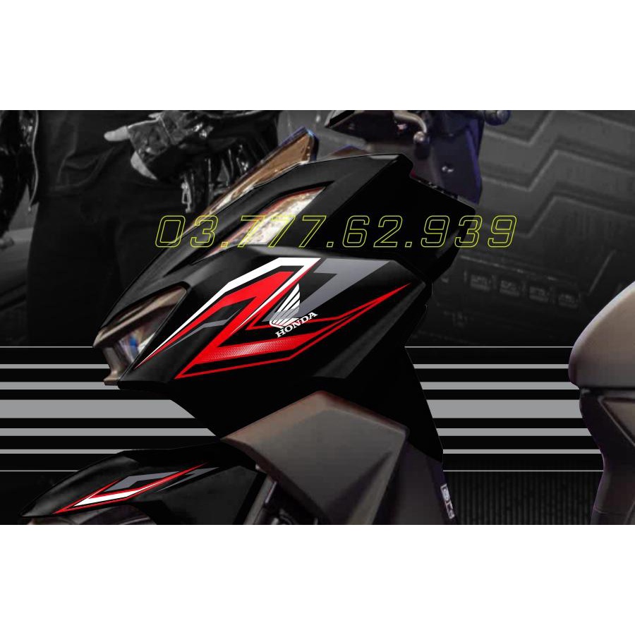 Tem rời Vario 160 xe đen - mẫu chỉ đỏ xám đơn giản - dễ dán