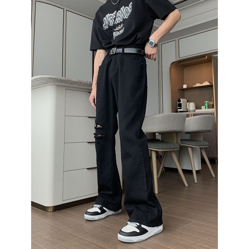 Quần Jean Rách Gối Dáng Rộng Thời Trang Mùa Hè Phong Cách Hàn Quốc Cho Nam