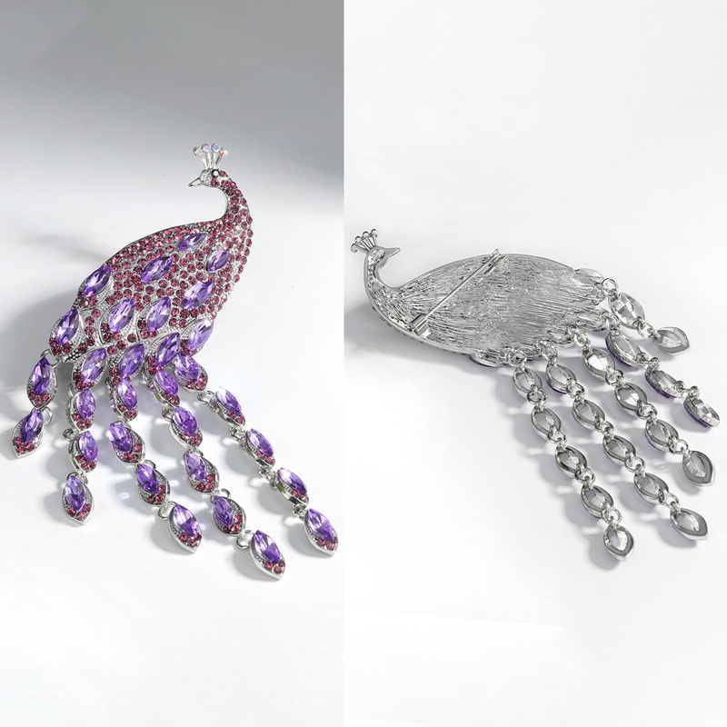 Trâm Cài Áo Hình Chim Công Cỡ Lớn Phối Tua Rua Đính Đá Sang Trọng