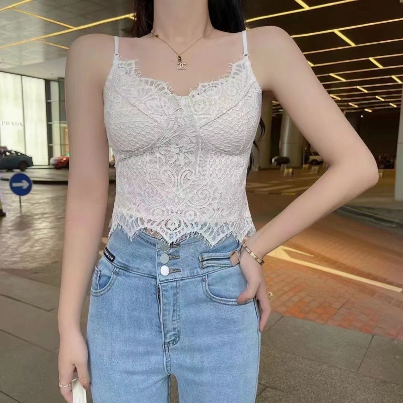 Áo Hai Dây Cúp Ngực Bằng Da Phối Ren Ôm Ngực Phong Cách Pháp Thanh Lịch Gợi Cảm