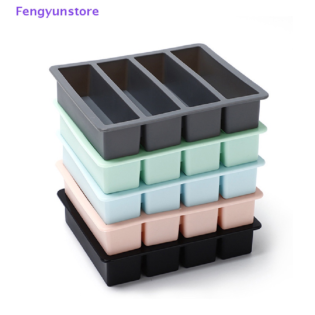 1 Khuôn Silicon Làm Đá 4 Ngăn Hình Vuông Kẻ Sọc Dài DIY