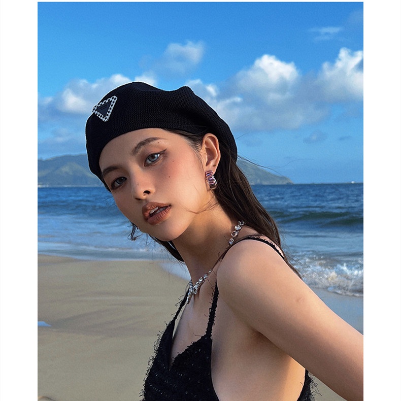 Mũ nồi beret tag tam giác kẻ caro mỏng thời trang xuân hè dành cho nữ