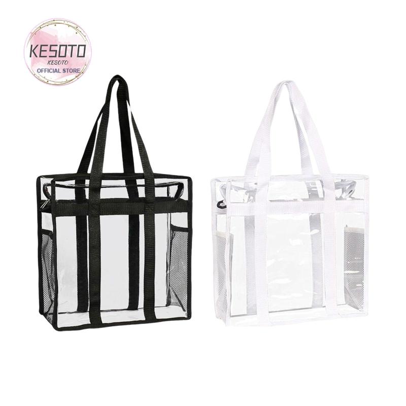 Túi Tote Trong Suốt Sức Chứa Lớn Có Túi Lưới Màu Đen Đựng Đồ Tập Gym / Du Lịch