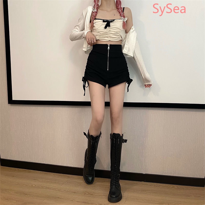 Quần Short Lưng Cao Phối Khóa Kéo Plus Size Thời Trang Mùa Hè Dành Cho Nữ