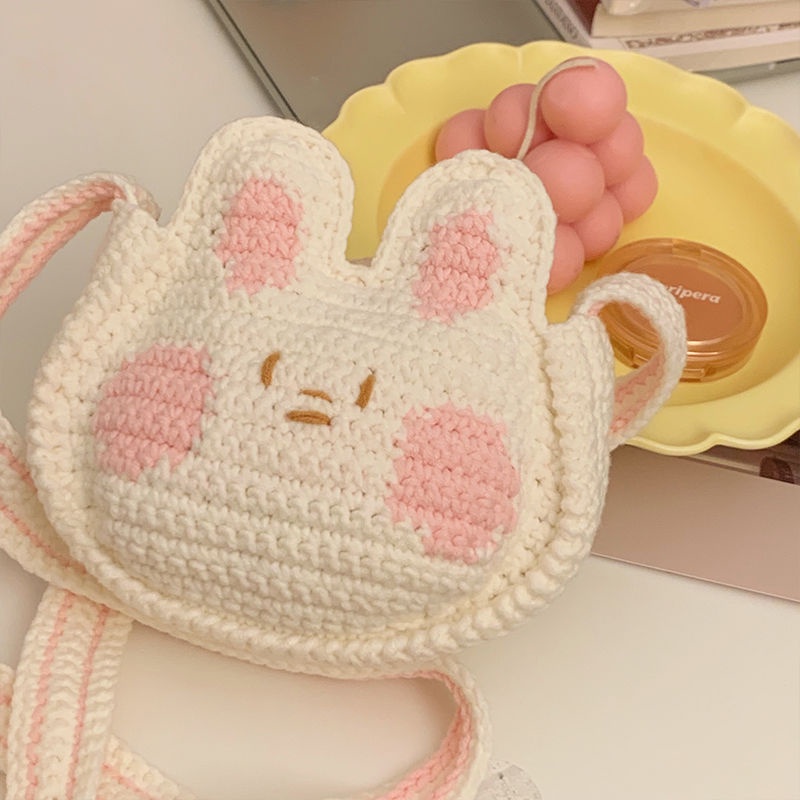 Túi Đeo Chéo Vai Đan Len Thủ Công Hình Thỏ Bunny Dễ Thương Làm Quà Tặng Cho Bạn Gái / Bạn Gái