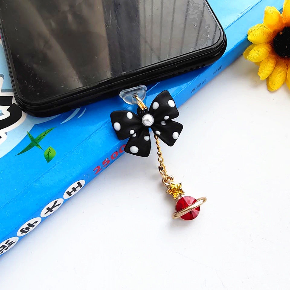 Nút Cắm Chống Bụi Kiểu Nơ Đính Ngọc Trai Dễ Thương Cho Điện Thoại Di Động