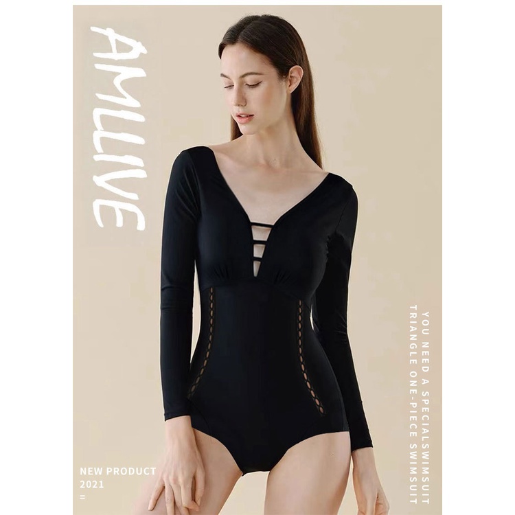 Đồ Bơi Một Mảnh Dài Tay Màu Đen Thời Trang Cho Nữ