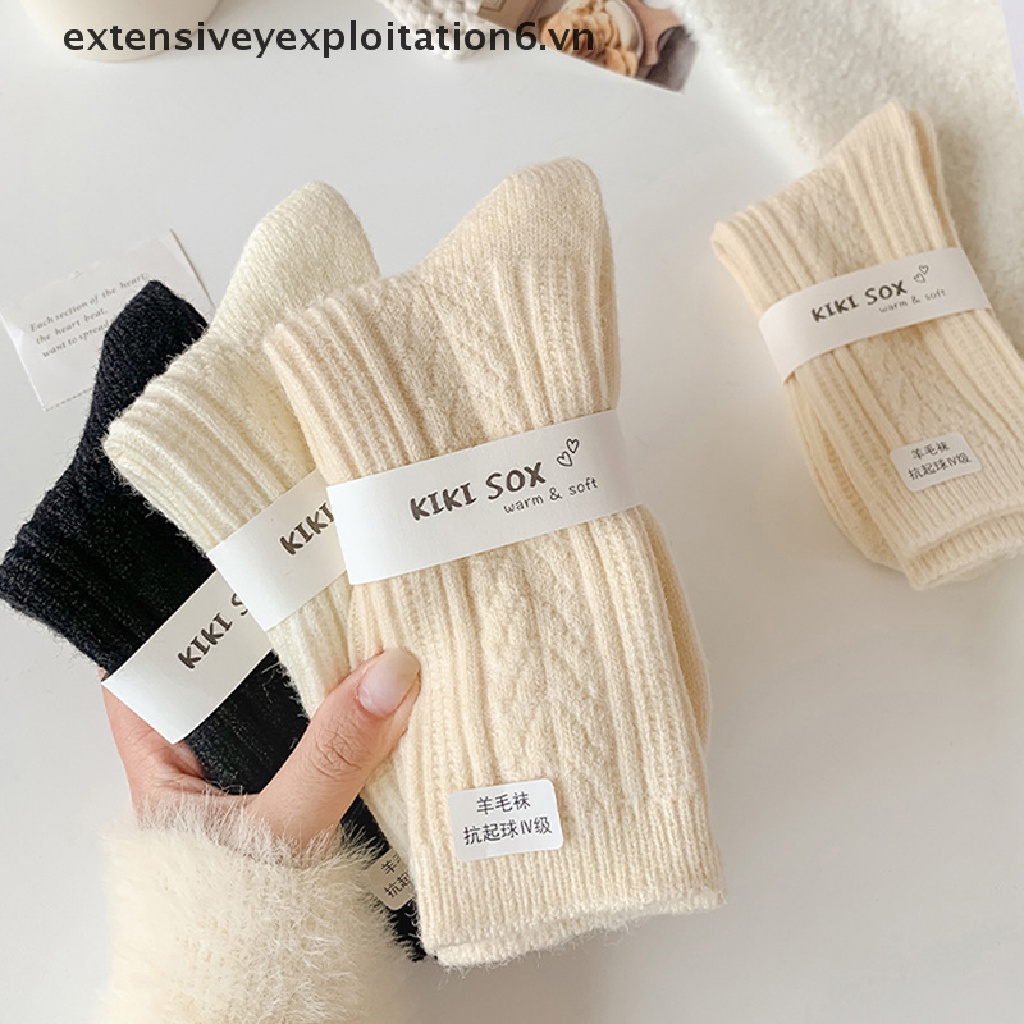 [EE] Vớ Len Cashmere Dày Ấm Áp Màu Trơn Thời Trang Harajuku Nhật Bản Cho Nữ