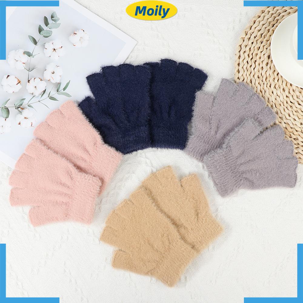 Cặp găng tay len hở ngón co giãn màu trơn thời trang thu đông cho nam và nữ