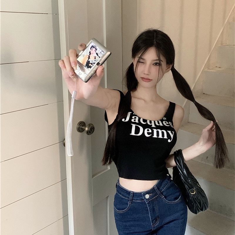 Áo Hai Dây Ôm Dáng In Chữ Thời Trang Mùa Hè Cho Nữ