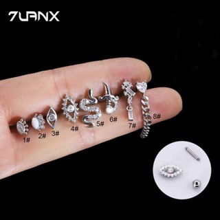  Khuyên xỏ tai 7UANX dạng mắt xích rắn hai đầu bằng thép không gỉ đính đá zircon 