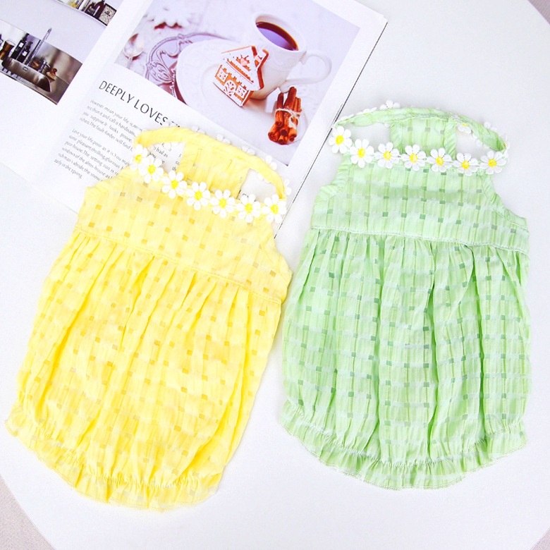 {27Pets} Đầm Mùa Hè Màu Xanh Lá Và Vàng Với Thiết Kế Lồng Đèn Cho Thú Cưng