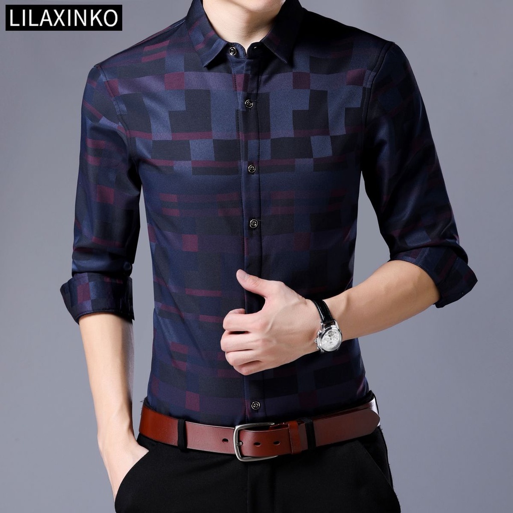 Áo Sơ Mi Tay Dài Họa Tiết Kẻ Sọc 2 Màu Thời Trang Chất Lượng Cao Cho Nam