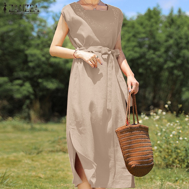 ZANZEA Đầm Cổ Vuông Phong Cách Đường Phố Hàn Quốc Thời Trang