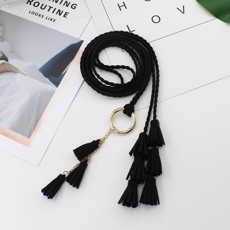 Thắt Lưng Bện Dây Mỏng Màu Trơn Đính Tua Rua Phong Cách Boho Thời Trang Cho Nữ 2023