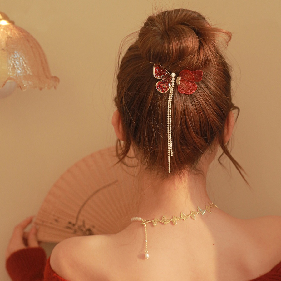 Kẹp Tóc Tua Rua Đính Đá / Ngọc Trai / Hoa / Bướm Bằng Hợp Kim Phong Cách Hàn Quốc Cho Nữ