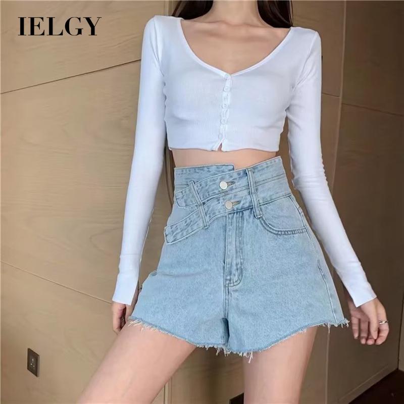 IELGY   Quần Short denim Lưng Cao Dáng Ôm plus size Cho Nữ