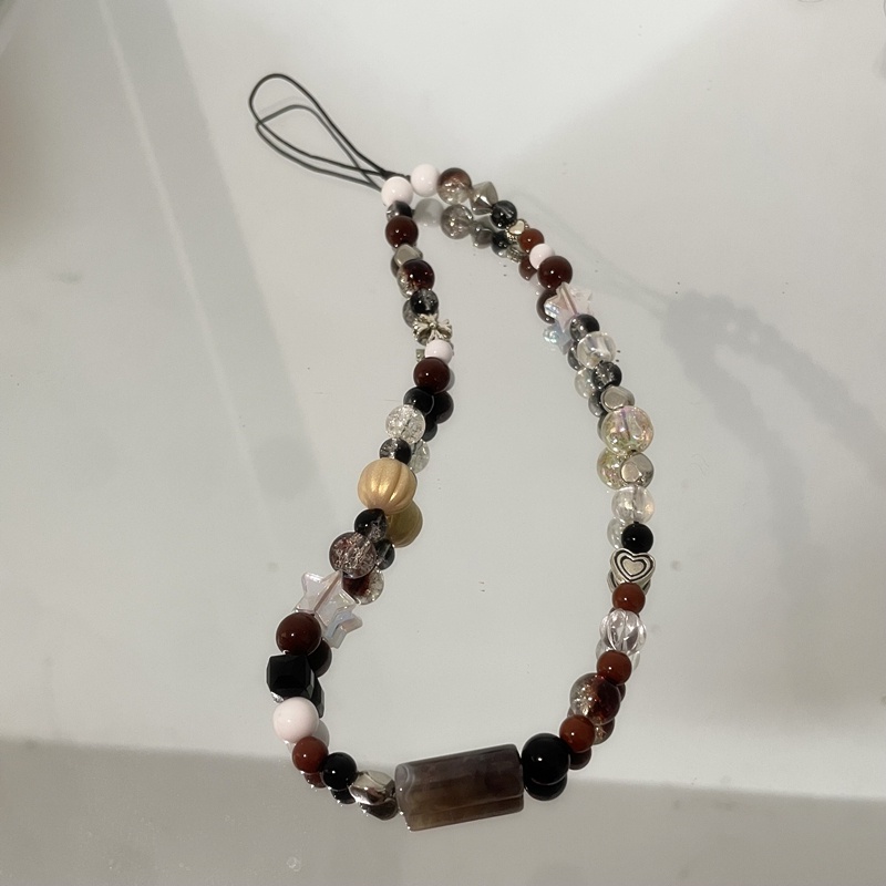 Dây móc điện thoại phối hạt pha lê nhân tạo màu caramel