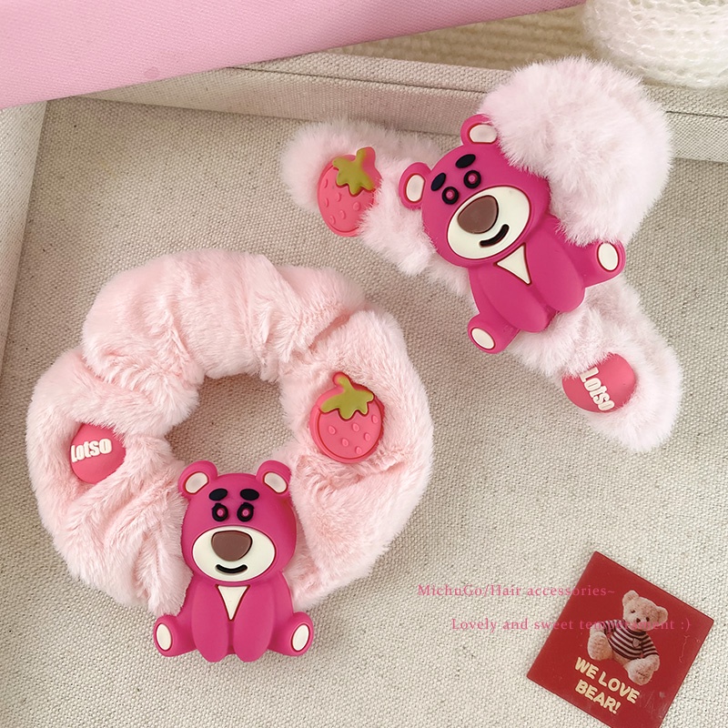 Kẹp Tóc Hình Chú Gấu / Dâu Tây Bằng Lông Nhung Dễ Thương Xinh Xắn