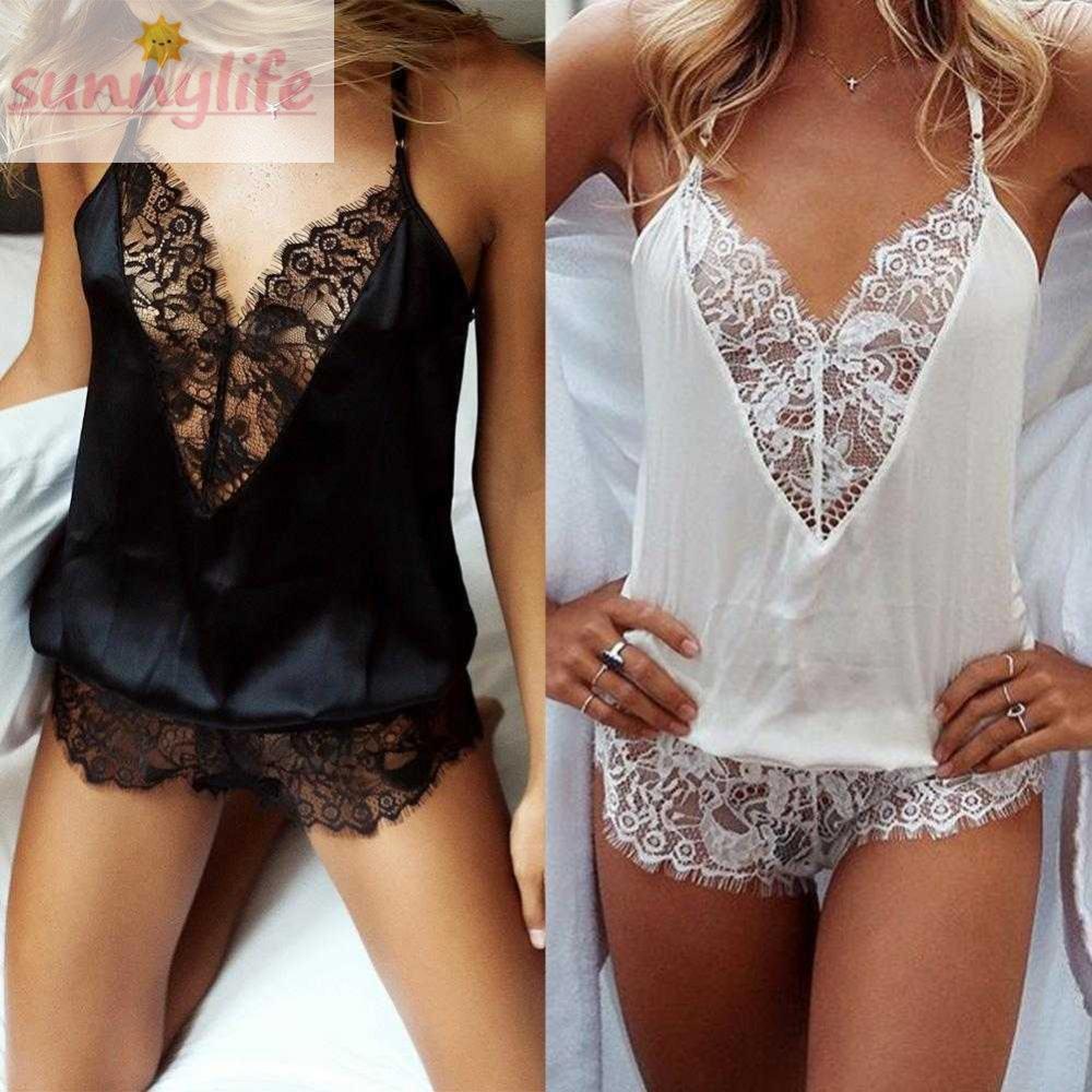 Bộ Đồ Ngủ Liền Thân Không Tay Cổ Chữ V Size M-3XL Dành Cho Nữ