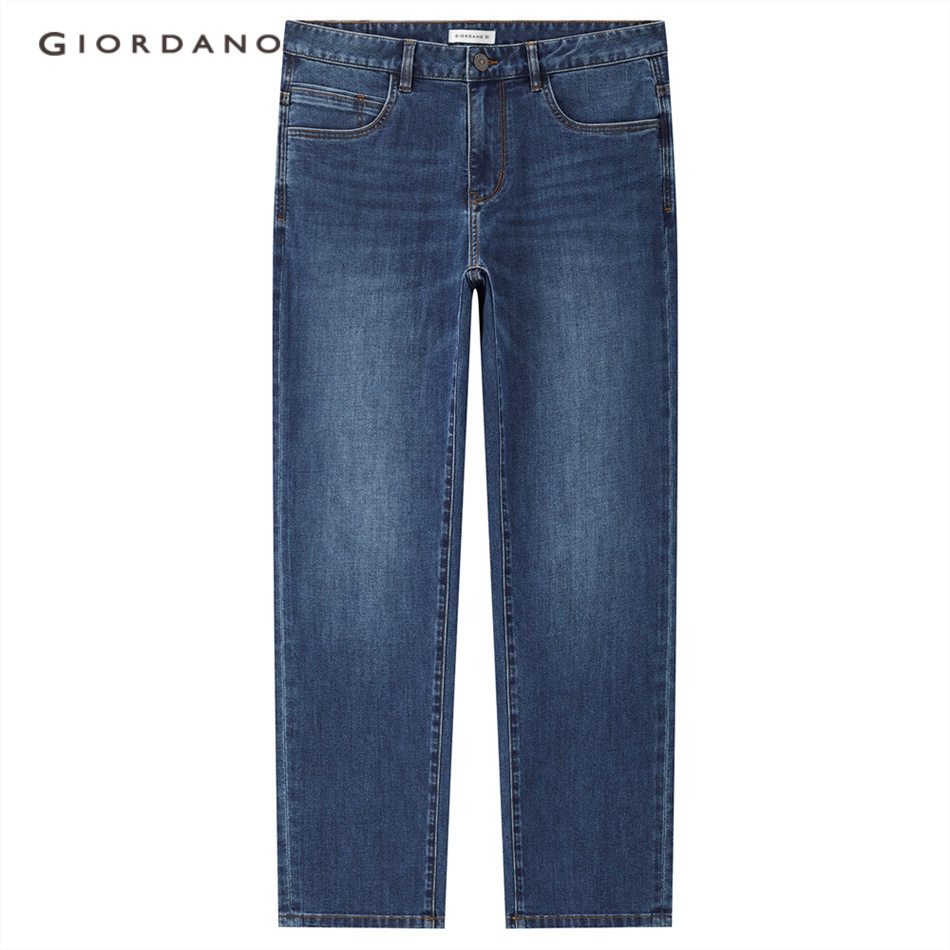 Quần jean denim GIORDANO 18113905 với công nghệ wash đá thiết kế năm túi lưng vừa cho nam