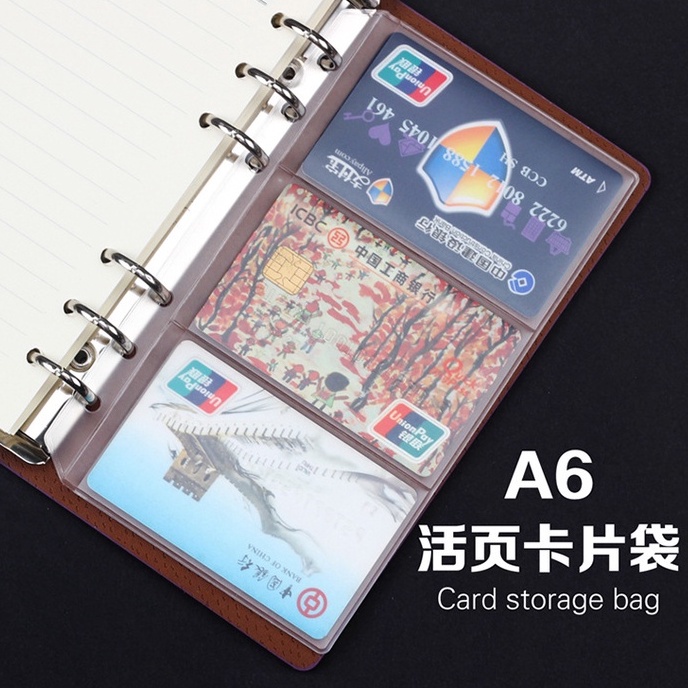 Túi PVC A6 Cho Sổ Còng, 6 Lỗ Dày Dặn Viền Màu Planer Đựng Tiền Tiện Dụng Đựng Tiền, Đựng Thẻ