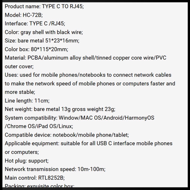 Đầu Chuyển Đổi Zevaret Type-C Sang RJ45 Cho Điện Thoại / Laptop