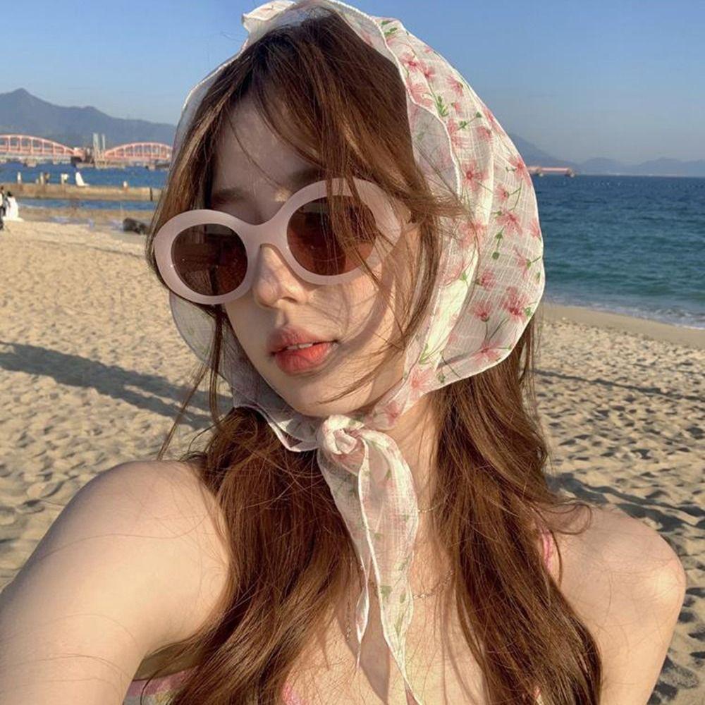 Khăn Choàng Cổ / Khăn Quàng Cổ / Túi Xách Bằng Lụa In Hoa Đơn Giản Thanh Lịch Phong Cách Hàn Quốc Cho Nữ 2life