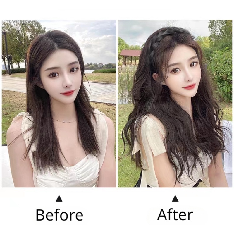 Tóc Giả Dài Xoăn Gợn Sóng Nhỏ Màu Đen / Nâu Tự Nhiên Phong Cách Hàn Quốc Ngọt Ngào Cho Nam Và Nữ