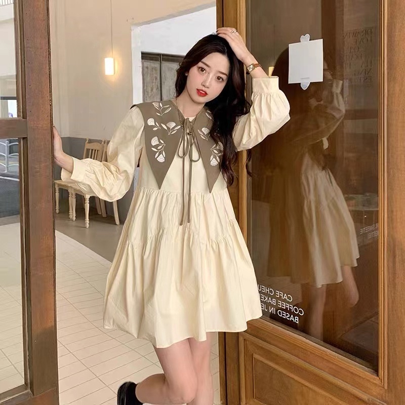 IELGY   Đầm Ngắn Phối Màu Nổi Bật Thời Trang Nhật Bản Dành Cho Nữ